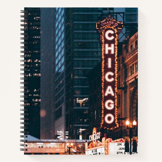 Chicago Illinois Neon Sign At Night Notebook (Front)