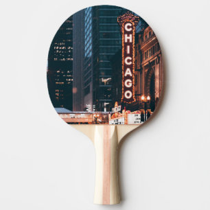 Chicago Illinois Neon Sign At Night Ping Pong Paddle