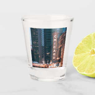 Chicago Illinois Neon Sign At Night Shot Glass