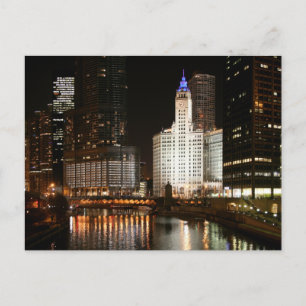 Chicago Illinois Night Skyline Travel Post Card