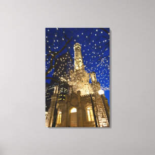Chicago, Illinois, Old Water Tower with holiday Canvas Print