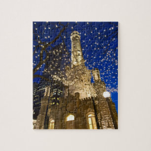 Chicago, Illinois, Old Water Tower with holiday Jigsaw Puzzle