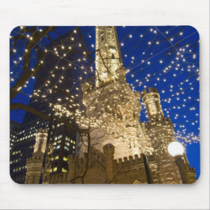 Chicago, Illinois, Old Water Tower with holiday Mouse Pad