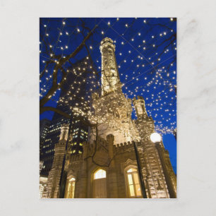Chicago, Illinois, Old Water Tower with holiday Postcard
