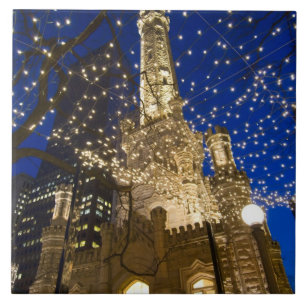 Chicago, Illinois, Old Water Tower with holiday Tile