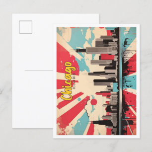 Chicago Illinois Pop Art Travel Illustration Postcard