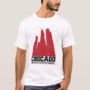 Chicago, Illinois   Red City Skyline T-Shirt