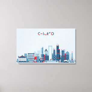 Chicago, Illinois   Red, White and Blue Skyline Canvas Print