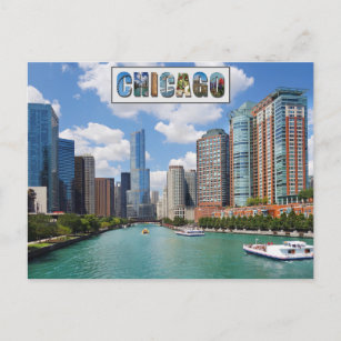 Chicago Illinois River Skyline Travel Photo Postcard