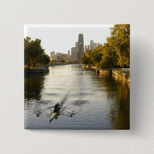 Chicago, Illinois, Rowers in Lincoln Park lagoon 15 Cm Square Badge