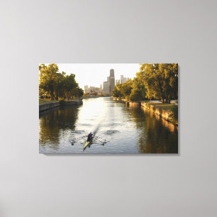 Chicago, Illinois, Rowers in Lincoln Park lagoon Canvas Print