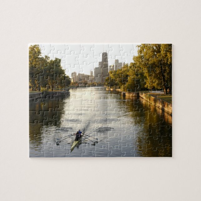 Chicago, Illinois, Rowers in Lincoln Park lagoon Jigsaw Puzzle (Horizontal)