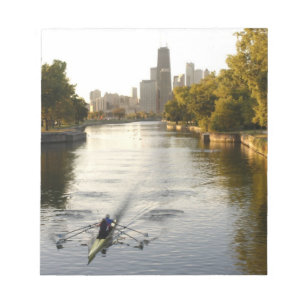 Chicago, Illinois, Rowers in Lincoln Park lagoon Notepad
