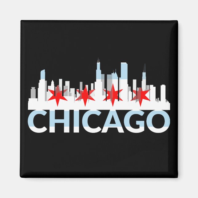 Chicago Illinois Silhouette 4 Stars Vintage Travel Magnet (Front)