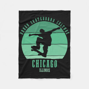 Chicago Illinois Skateboarder Urn Skateboarding Fleece Blanket