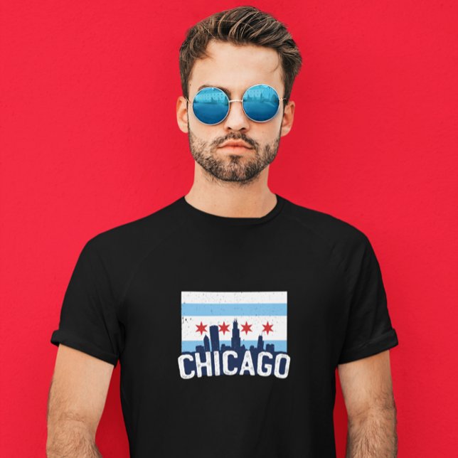 Chicago Illinois Skyline 4 Stars Vintage   T-Shirt (Chicago Illinois Skyline 4 Stars Vintage T-Shirt)
