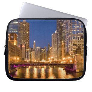 Chicago, Illinois, Skyline and Chicago River at Laptop Sleeve