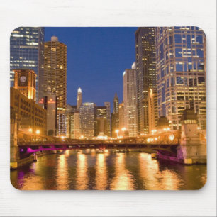 Chicago, Illinois, Skyline and Chicago River at Mouse Pad