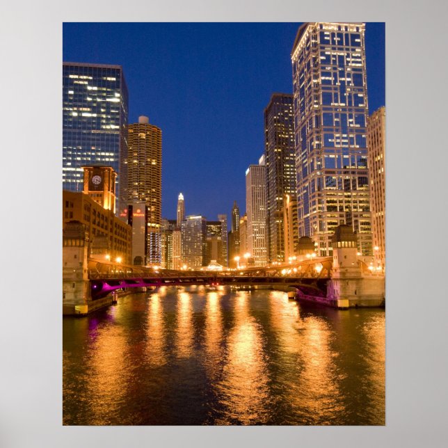 Chicago, Illinois, Skyline and Chicago River at Poster (Front)