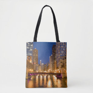 Chicago, Illinois, Skyline and Chicago River Tote Bag