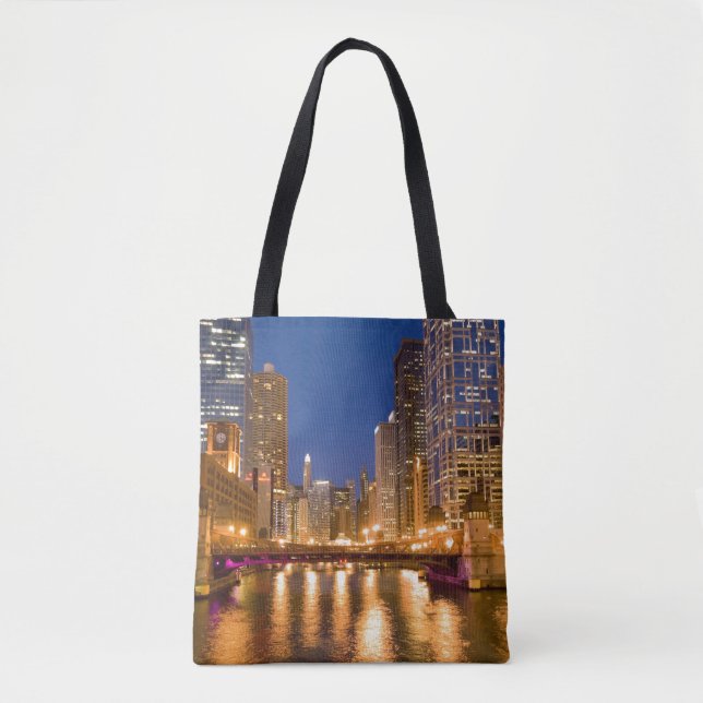 Chicago, Illinois, Skyline and Chicago River Tote Bag (Front)