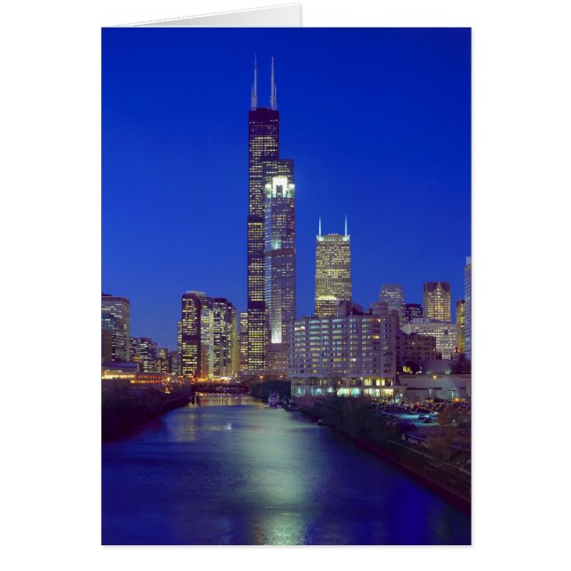 Chicago, Illinois, Skyline at night with Chicago (Front)