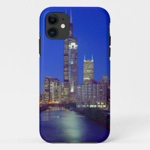 Chicago, Illinois, Skyline at night with Chicago iPhone 11 Case