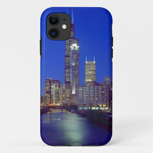 Chicago, Illinois, Skyline at night with Chicago Case-Mate iPhone Case (Back)
