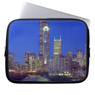 Chicago, Illinois, Skyline at night with Chicago Laptop Sleeve