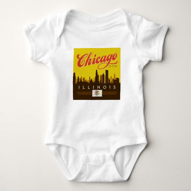 Chicago Illinois Skyline Baby Bodysuit (Front)