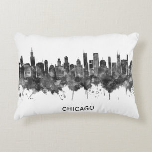 Chicago Illinois Skyline BW Decorative Cushion