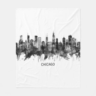 Chicago Illinois Skyline BW Fleece Blanket
