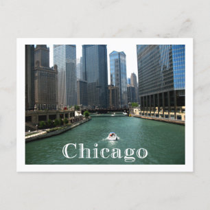 Chicago Illinois Skyline & Canal Travel Post Card