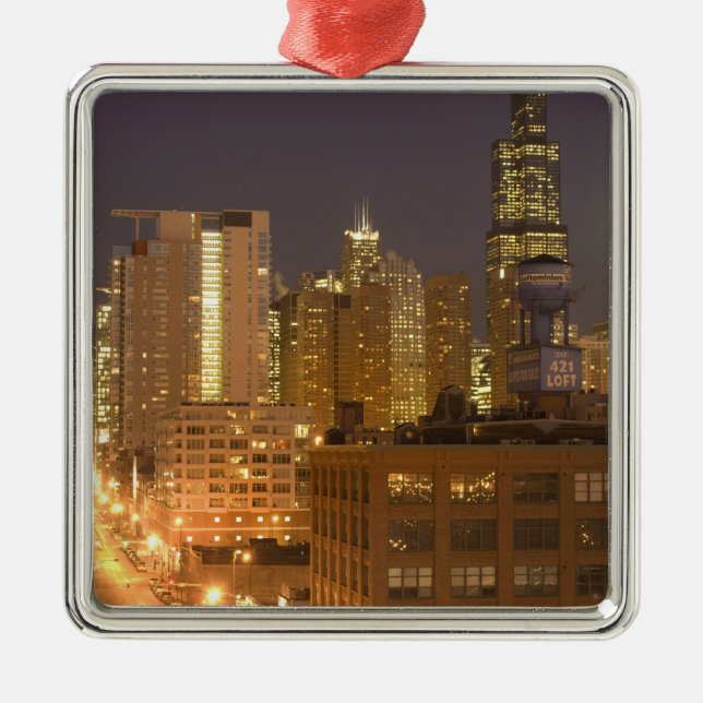 Chicago, Illinois, Skyline from West Loop at Metal Tree Decoration (Front)