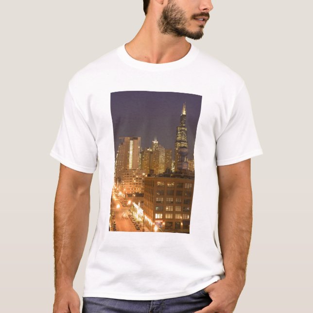 Chicago, Illinois, Skyline from West Loop at T-Shirt (Front)