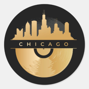 Chicago Illinois Skyline Golden Vinyl Chic Classic Round Sticker