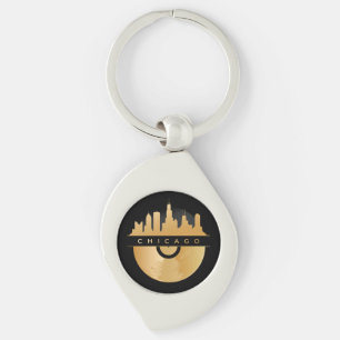 Chicago Illinois Skyline Golden Vinyl Chic Key Ring