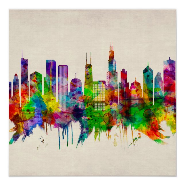 Chicago Illinois Skyline Poster (Front)