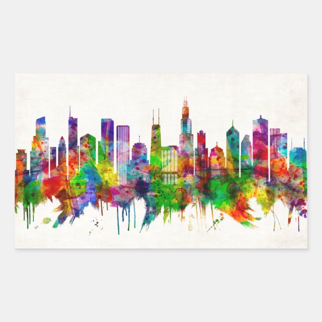 Chicago Illinois Skyline Rectangular Sticker (Front)