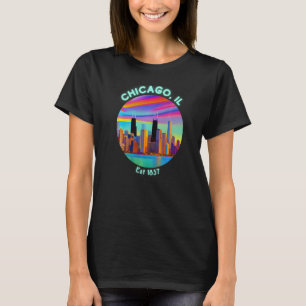 Chicago Illinois Skyline Retro 90s Vaporwave Color T-Shirt