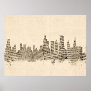 Chicago Illinois Skyline Sheet Music Cityscape Poster