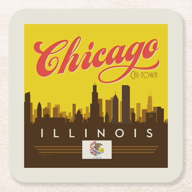 Chicago Illinois Skyline Square Paper Coaster (Front)