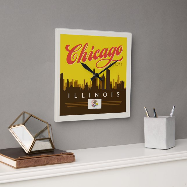 Chicago Illinois Skyline Square Wall Clock (Office)