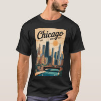 Chicago Illinois Skyline Travel Art Vintage