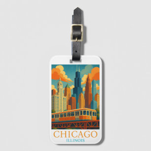 Chicago Illinois Skyline Vintage Art Travel Luggage Tag