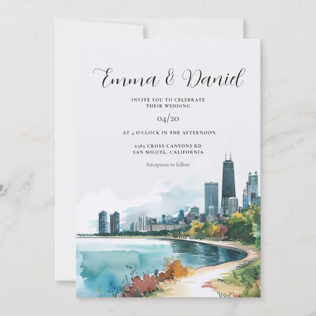 Chicago Illinois Skyline Wedding Invitation (Front)