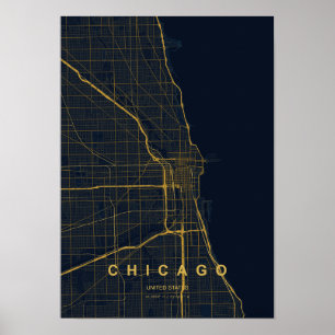 Chicago Illinois Stylised Map Print Modern Highl