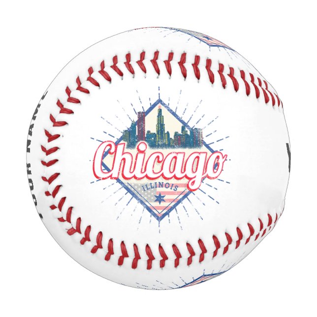 Chicago Illinois United States Retro Skyline USA Baseball (Front Left)