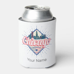 Chicago Illinois United States Retro Skyline USA Can Cooler
