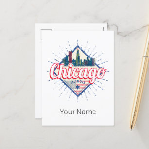 Chicago Illinois United States Retro Skyline USA Holiday Postcard